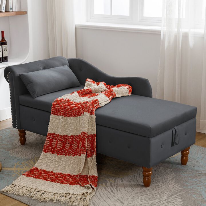 Mondawe Indoor Chaise Lounge, Upholstered Rolled Arm Chaise Sleeper Chair with Nailhead Trim