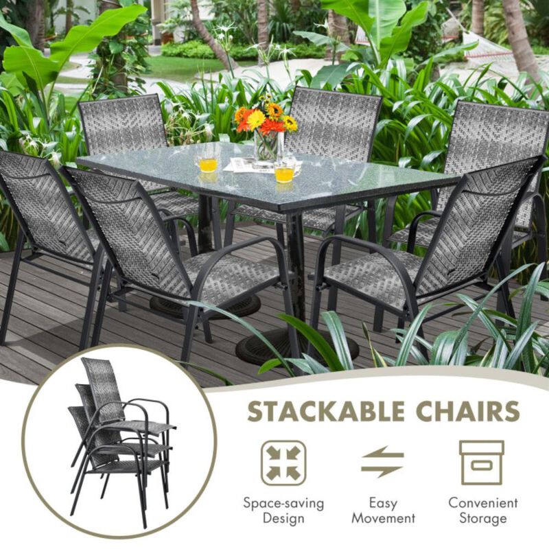 Hivvago Set of 6 Outdoor PE Wicker Stackable Chairs with Sturdy Steel Frame