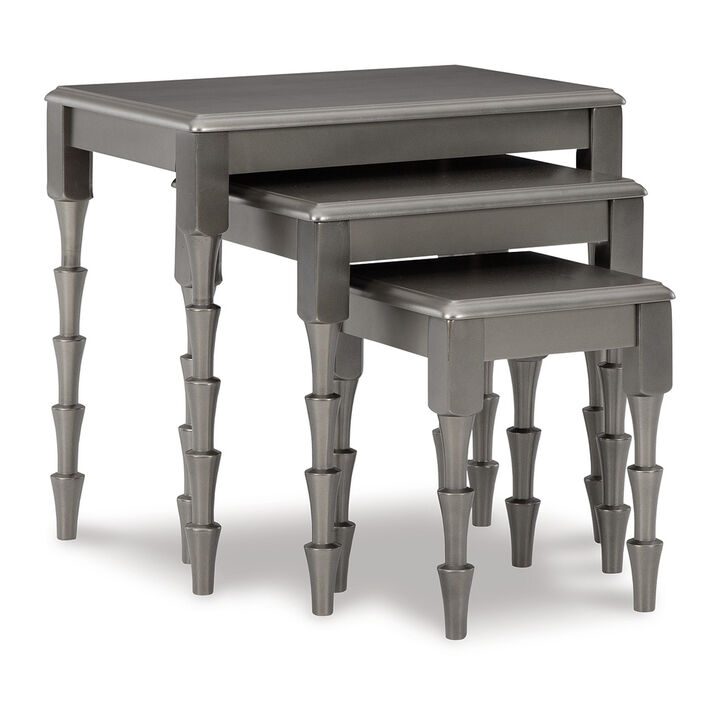 Nesting Accent Table Set of 3, Contemporary Metallic Gray, Real Wood - Benzara