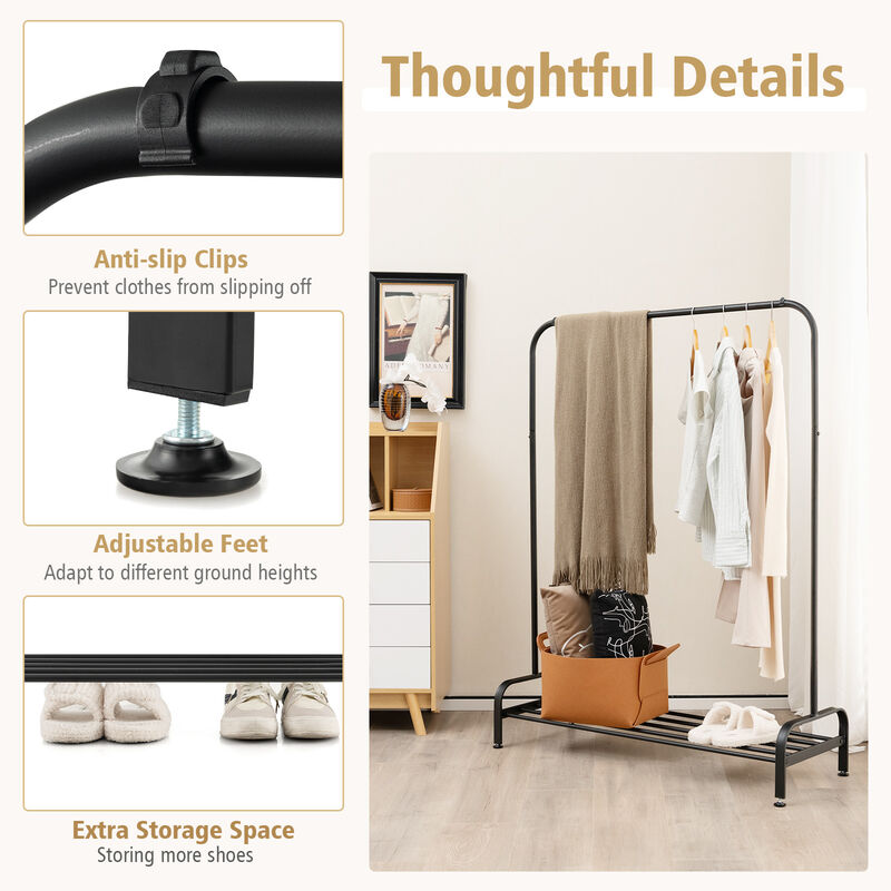 SUGIFT Heavy Duty Clothes Stand Rack with Top Rod and Lower Storage Shelf