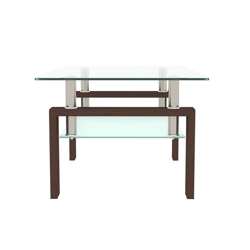 Rectangle Walnut Glass Coffee Table, Clear Coffee Table, Modern Side Center Tables