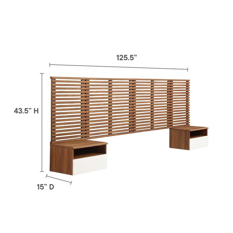 Modway - Render Wall Mount King Headboard and Modern Nightstands Walnut