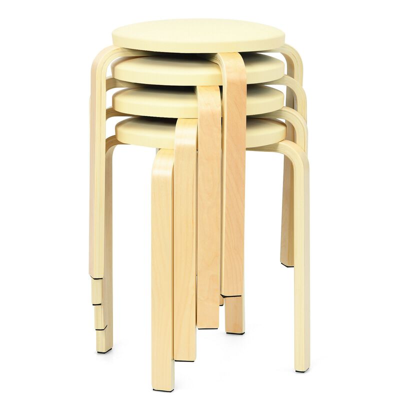 Set of 4 Bentwood Round Stool Stackable Dining Chairs with Padded Seat