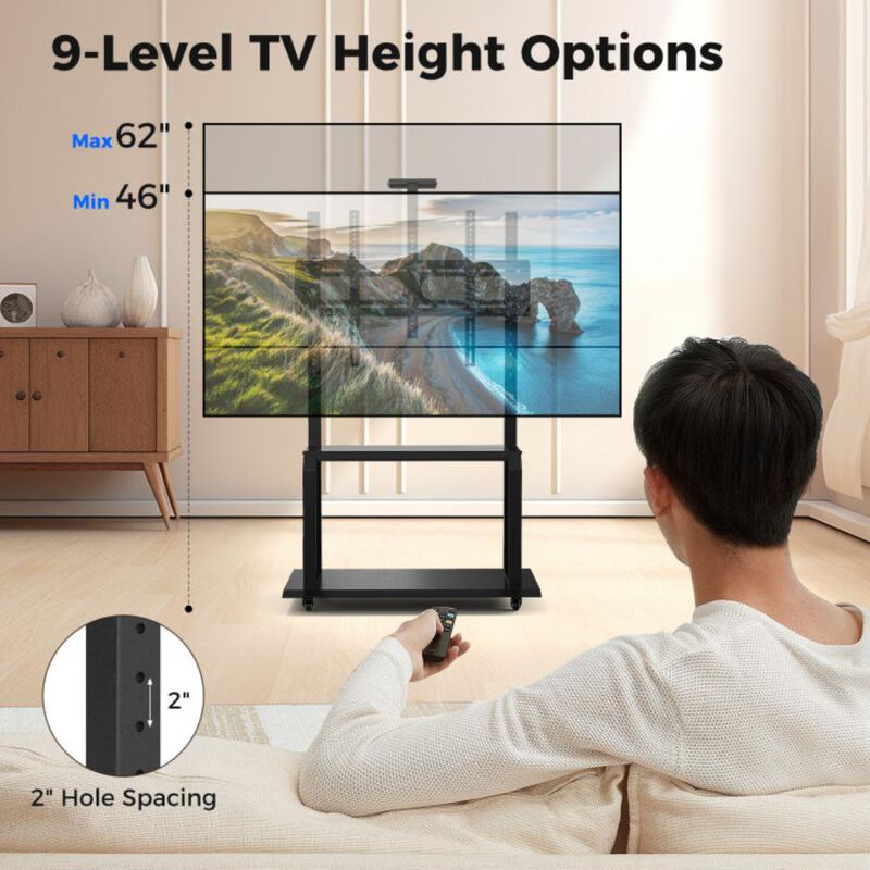 Hivvago Mobile TV Stand with Camera Shelf and AV Shelves for 32-80 Inch Flat/Curved TVs