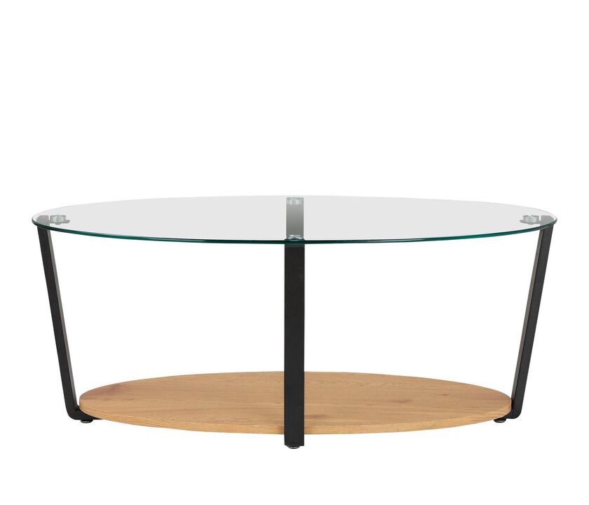 Nessa Oval Coffee Table with Glass Top, Oak/Glass