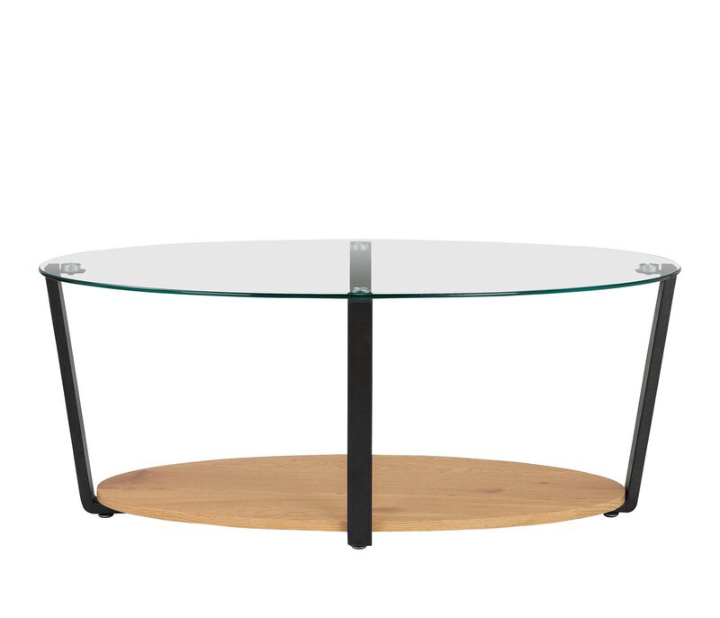 Nessa Oval Coffee Table with Glass Top, Oak/Glass