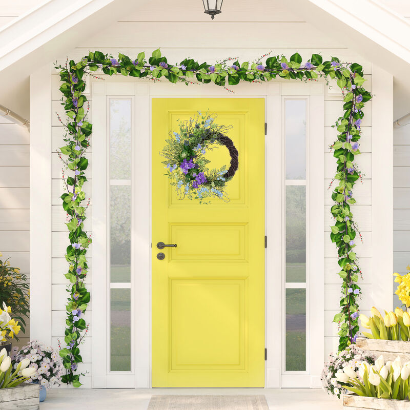 Mixed Wild Flowers and Twigs Artificial Spring Wreath  24-Inch