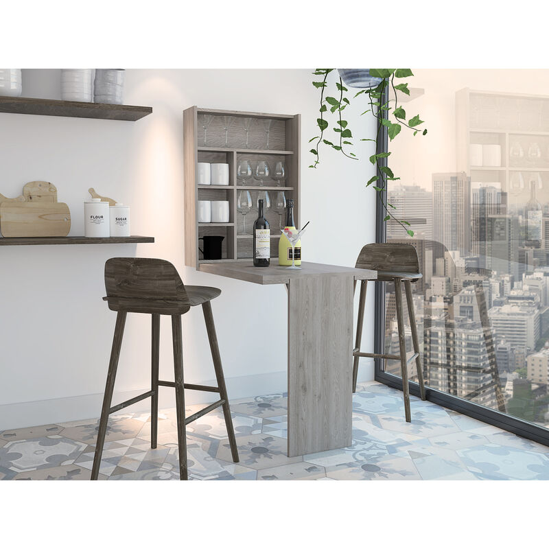 Vatta Wall Foldable Table, Seven Interior Shelves, Extending Table - Light