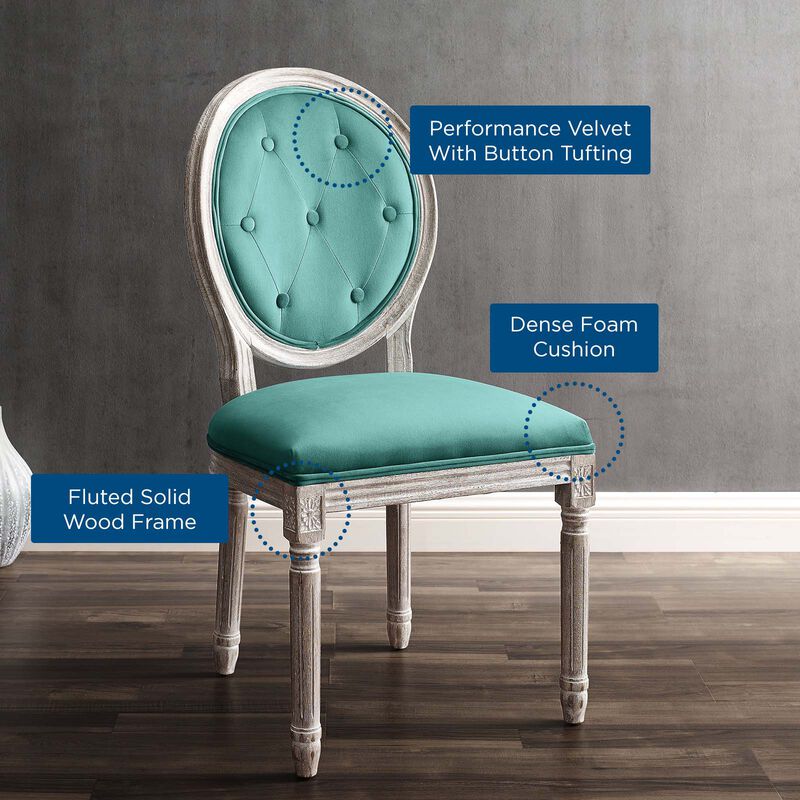 Modway Arise French Vintage Performance Velvet Dining Chair in Natural Teal