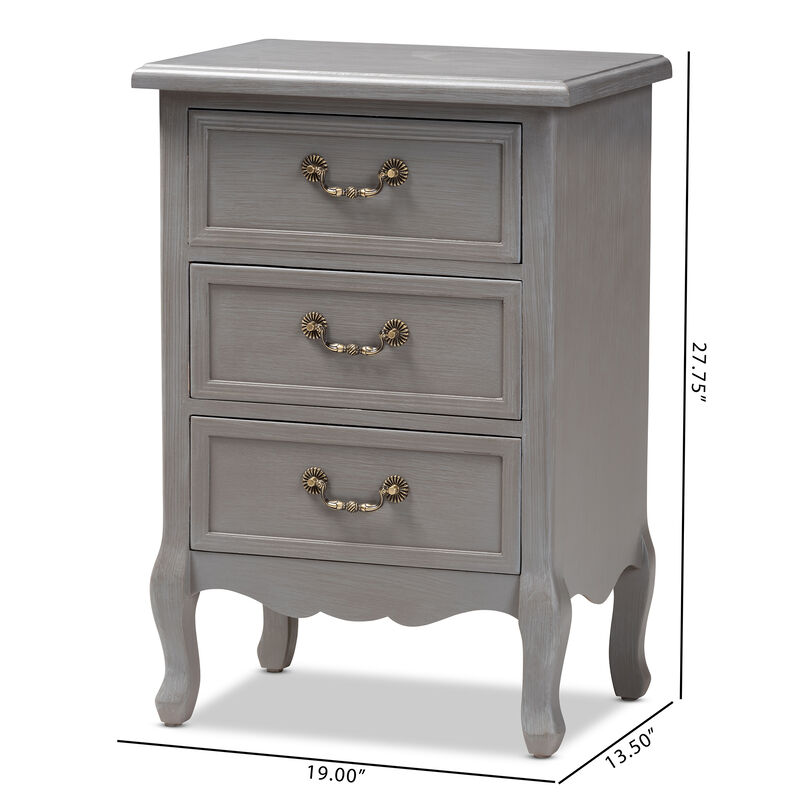 Baxton Studio Capucine Antique French Country Cottage Grey Finished Wood 3-Drawer End Table
