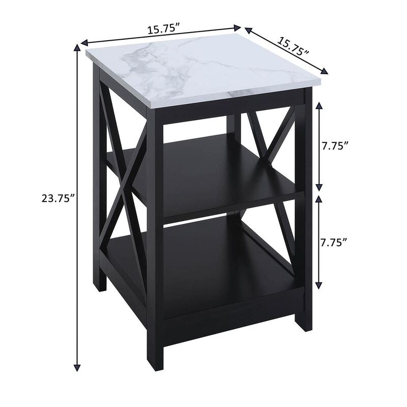 Convience Concept, Inc. Oxford End Table with Shelves White Faux Marble/Black
