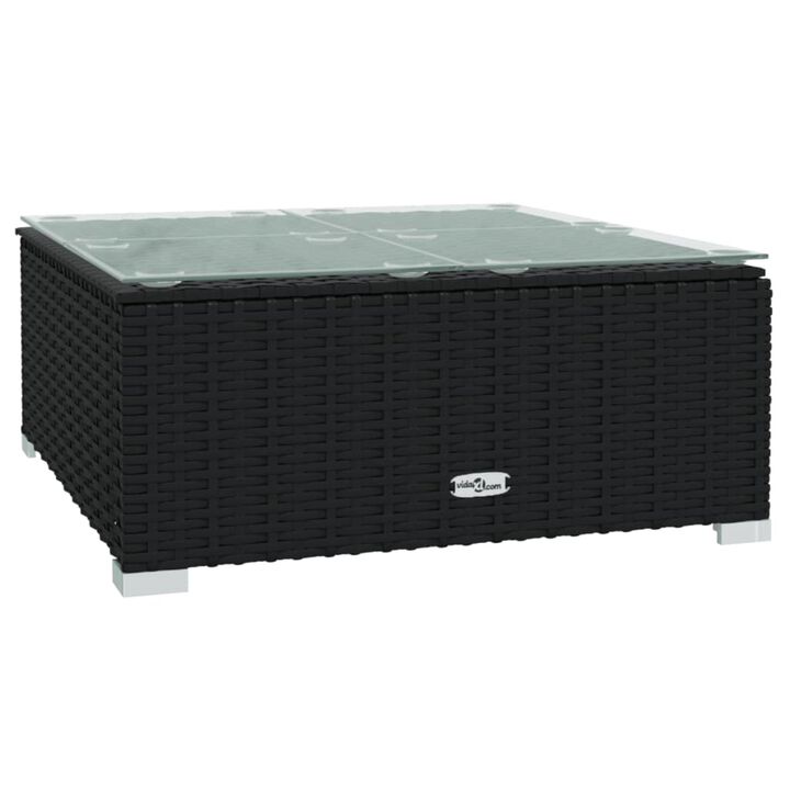 vidaXL Patio Coffee Table Black 23.6"x23.6"x11.8" Poly Rattan and Glass