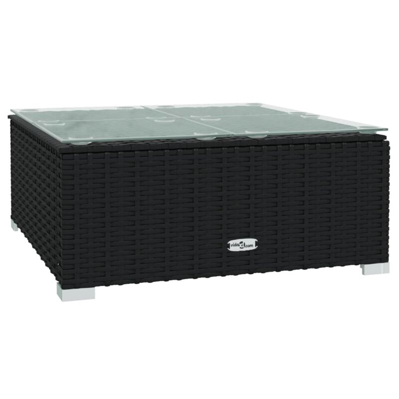 vidaXL Patio Coffee Table Black 23.6"x23.6"x11.8" Poly Rattan and Glass