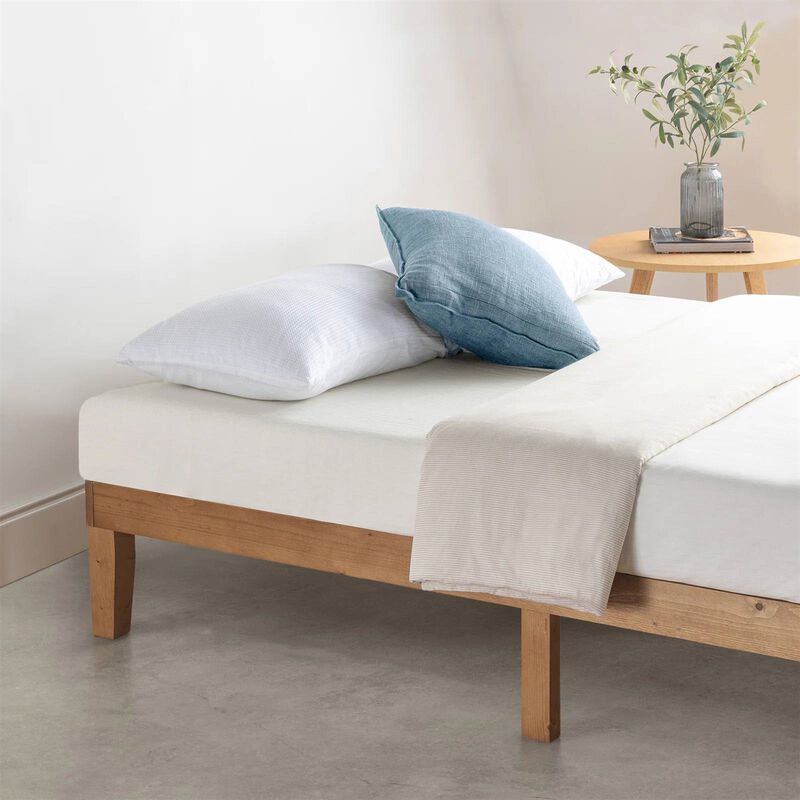 Durable Solid Wood Platform Bed Frame with Wooden Finish for Home Use