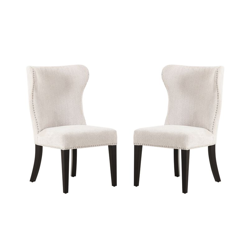 Pasargad Home Elara Design Upholstered 2 Pieces Dining Chair Set, Ivory