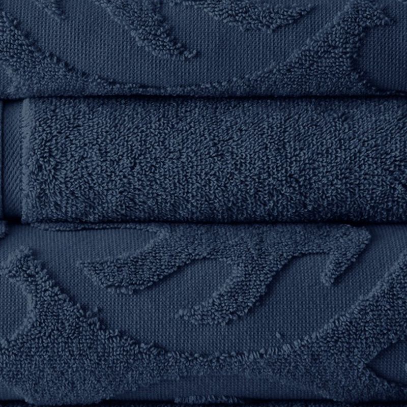 Oya 6 Piece Soft Egyptian Cotton Towel Set, Medallion Pattern, Navy Blue-Benzara