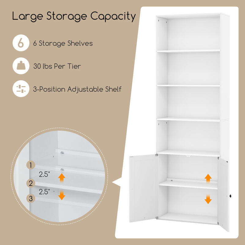 Freestanding Bookshelf with 6 Shelves and 2-Door Cabinet