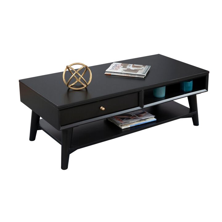 Coffee Table with 1 Drawer and Open Shelf, Black-Benzara