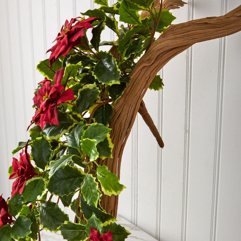 Hivvago 30" Poinsettia and Variegated Holly Artificial Plant (Set of 2) (Real Touch)