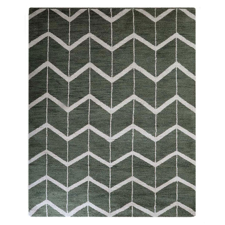 HAND KNOTTED WOOL Geometric AREA RUGS  - 5'x8', Rectangle Shape, Green Beige Color, Geometric Modern, Medium Pile Handmade Area Rugs for Living Room, Bed Room (N01052)