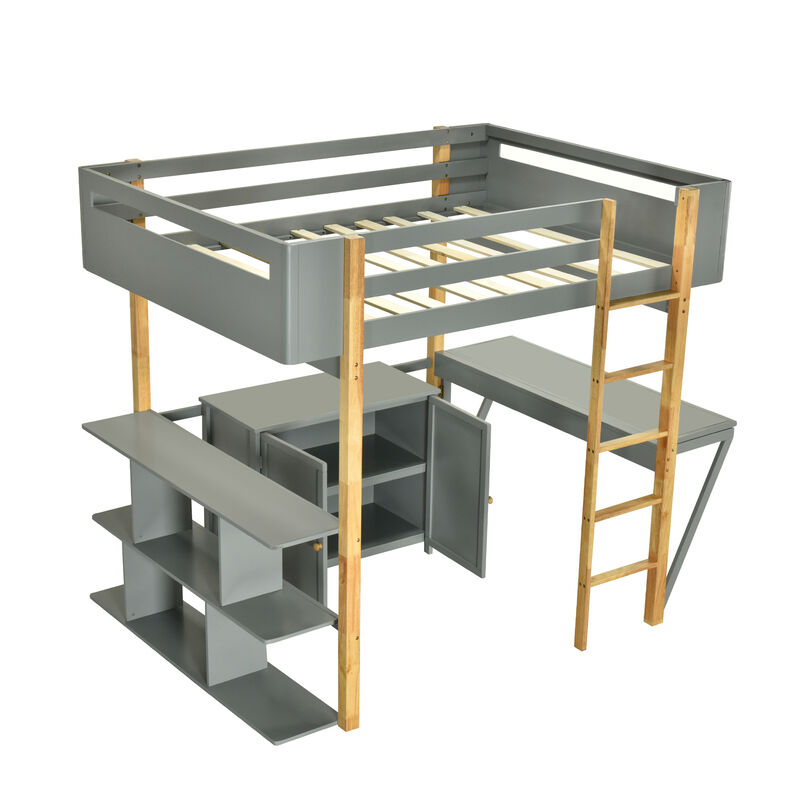 Merax Wood Loft Bed With Built-in Storage Cabinet