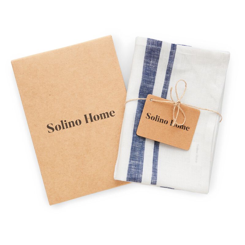 Solino Home 100% Pure Stripe Linen Kitchen Towels 17x26" Set of 2 for Spring & Easter | French Stripe