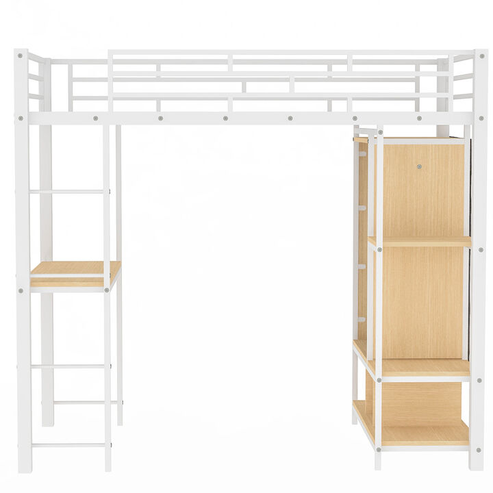 Merax Metal Loft Bed with Wardrobe and Desk