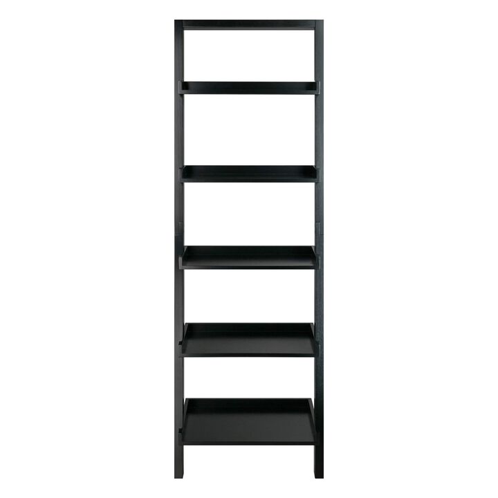 Ergode Wood Bellamy Leaning Shelf - Sleek & Stylish Space-Saving Solution with 5 Tiers of Open Shelves - Black Finish - Easy Assembly & Wall Attachment