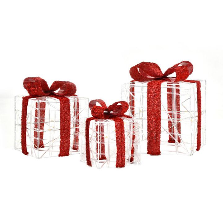 Hivvago 3 Pieces Christmas Lighted Gift Boxes Decorations with 60 LED Lights for Indoor and Outdoor