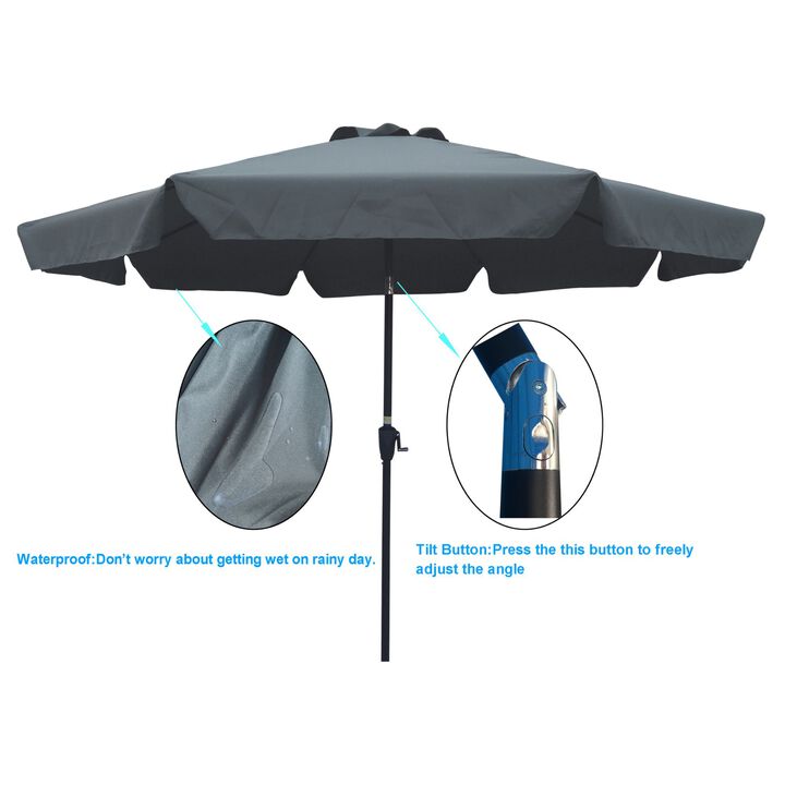 Outdoor Patio Umbrella 10Ft with Flap, 8 Ribs, Tilt & Crank