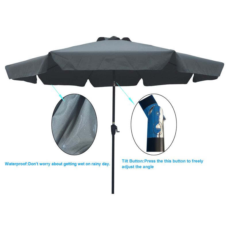 Outdoor Patio Umbrella 10Ft with Flap, 8 Ribs, Tilt & Crank