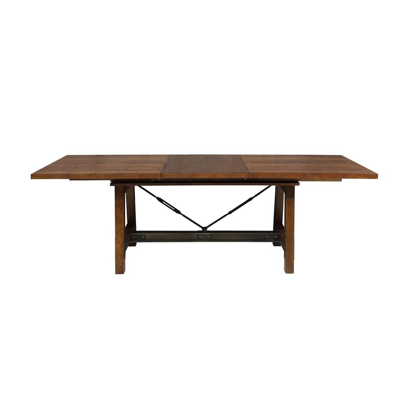Wooden Dining Table with Extendable Leaf and Block Legs, Brown - Benzara