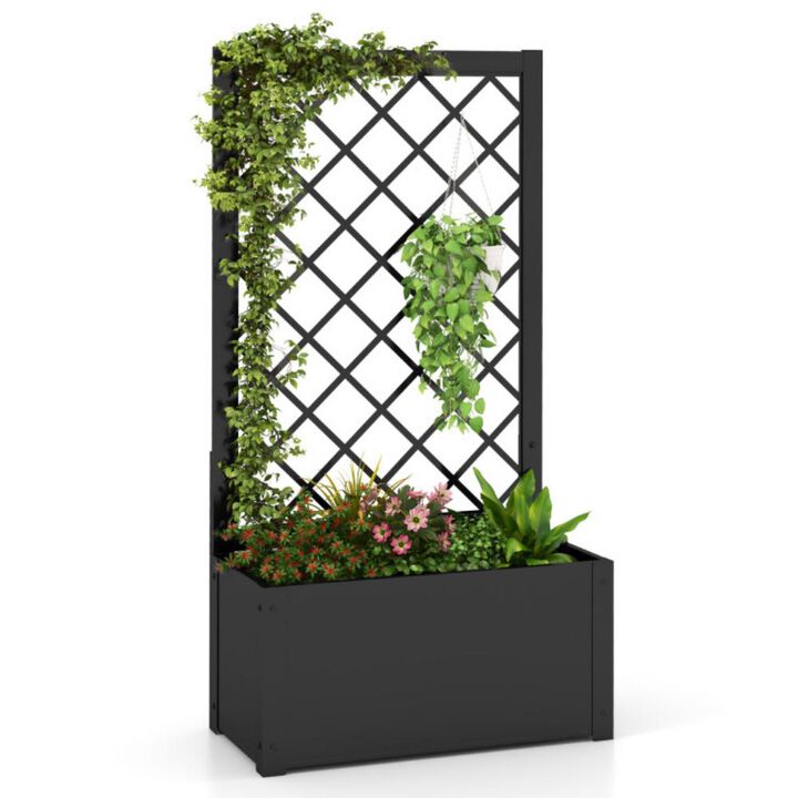 44 Inch Metal Raised Garden Bed with Trellis-Black