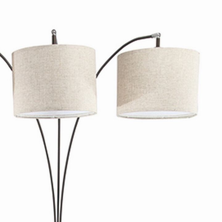 Floor Lamp with 3 Arched Arms and Fabric Shades, Bronze-Benzara