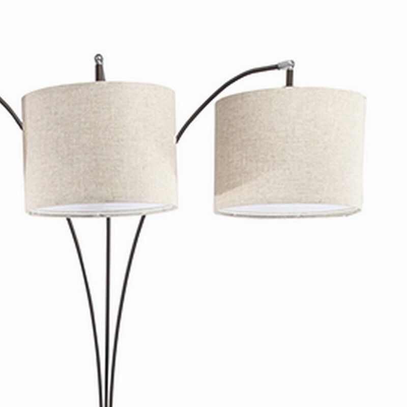 Floor Lamp with 3 Arched Arms and Fabric Shades, Bronze-Benzara