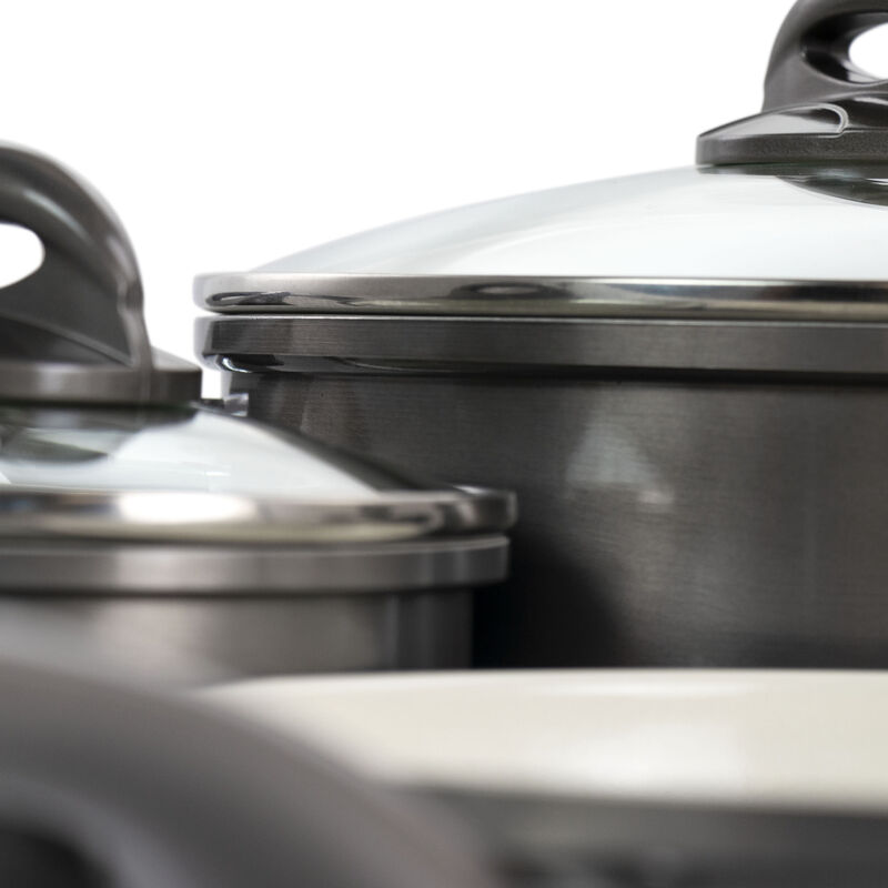 Gibson Home Hestonville 7 Piece Aluminum Nonstick Cookware Set in Grey with Bakelite Handles