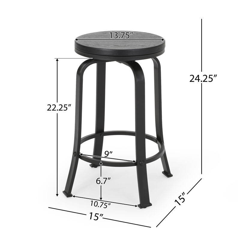 Modern Industrial Swivel Counter Stool with Faux Wood Seat