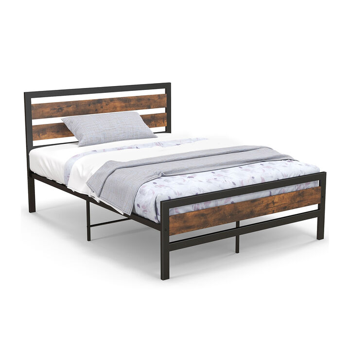 Industrial Bed Frame with Rustic Headboard and Footboard