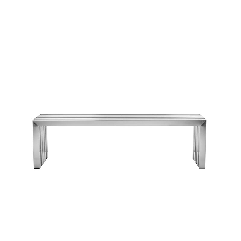Namo 58 Inch Accent Bench, Sleek Modern Design, Rectangular, Chrome Metal - Benzara