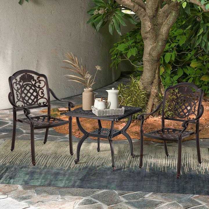 Cast Aluminum Outdoor Side Table with Storage Shelf for Garden Porch