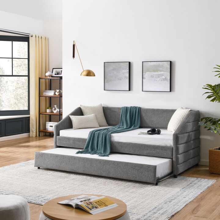 Twin Size Daybed With Trundle Upholstered Tufted Sofa Bed, Linen Fabric, (82.5" X42.5" X34")