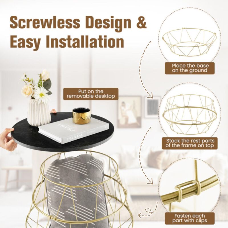 Hivvago Round Metal Frame End Table with Removable Top