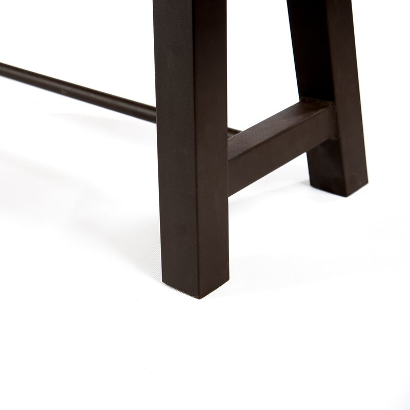 Outdoor Accent Dining Bench, 63" Brown Acacia Wood Top, Black Metal - Benzara