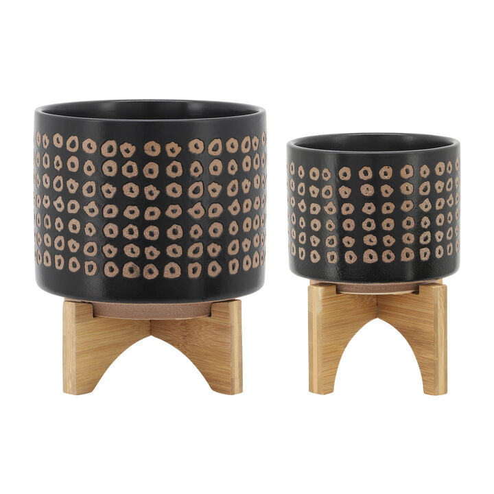 Planter On Stand, Brown Set