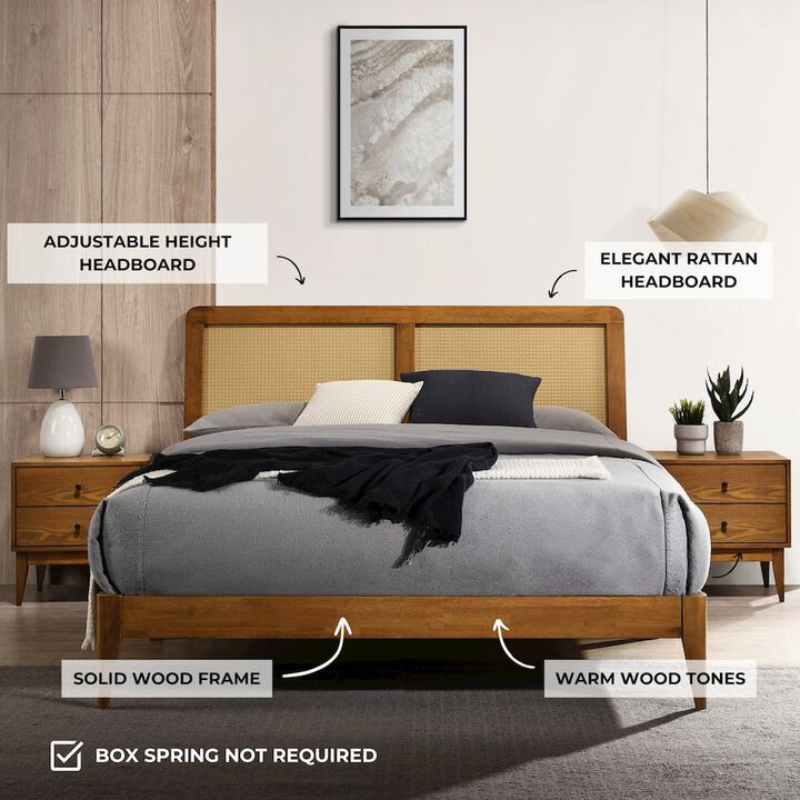 Omax Decor Liam Wooden Queen size Platform Bed with Rattan Headboard