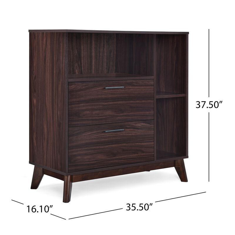 Bara Accent Cabinet 36 Inch, 3 Space 2 Drawer, Rustic Dark Wenge Brown - Benzara