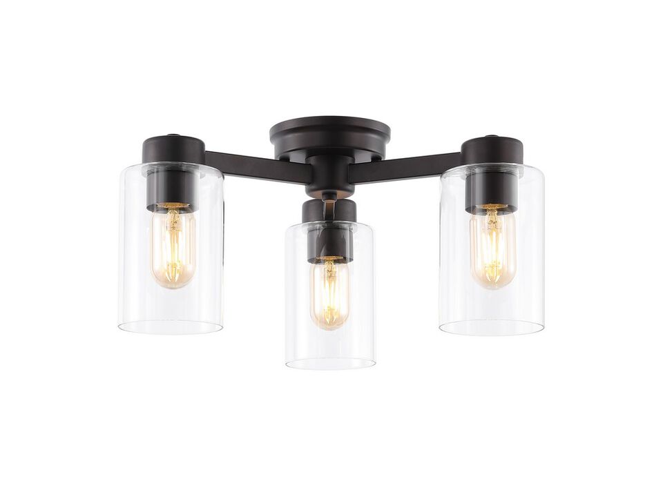 Orville 3-Light Farmhouse Industrial Iron Cylinder LED Semi Flush Mount