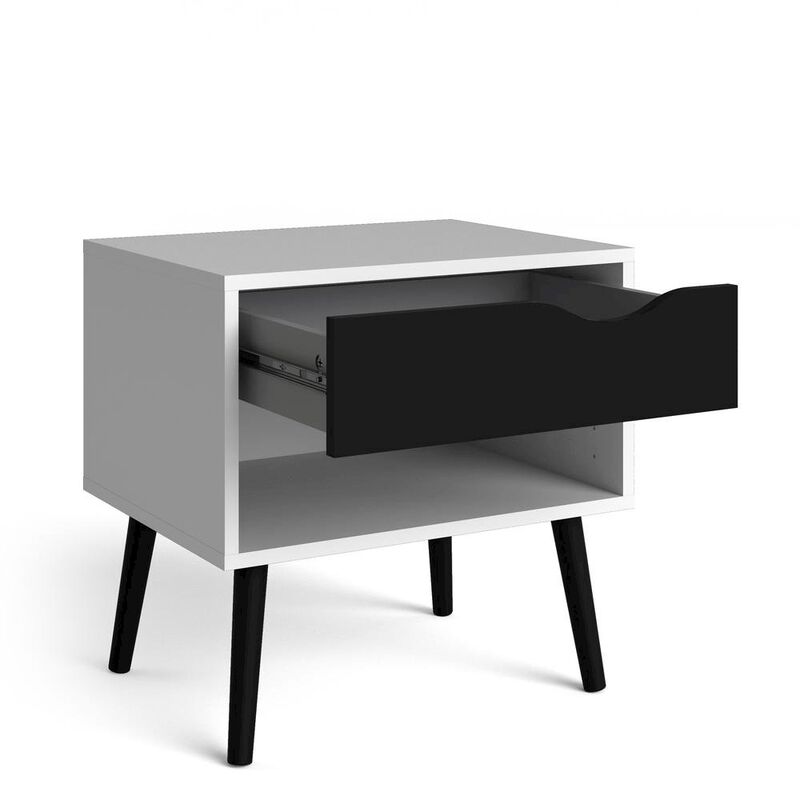 Furnifact White Nightstand With 1 Drawer - Stylish And Functional Bedside Table
