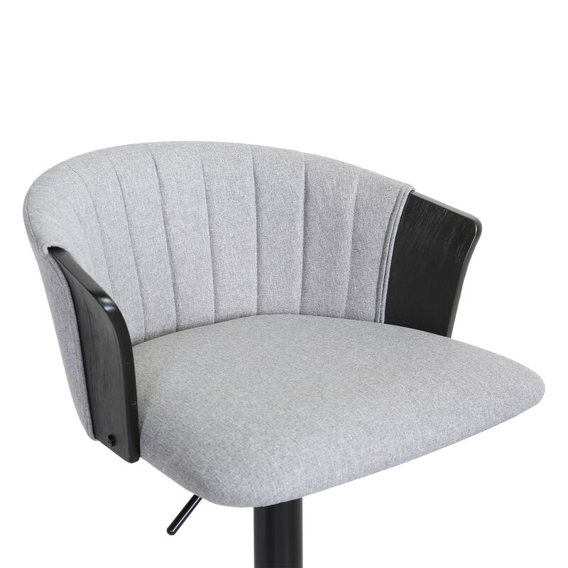 Lydia Adjustable Black Wood Stool in Grey Faux Leather with Black Metal