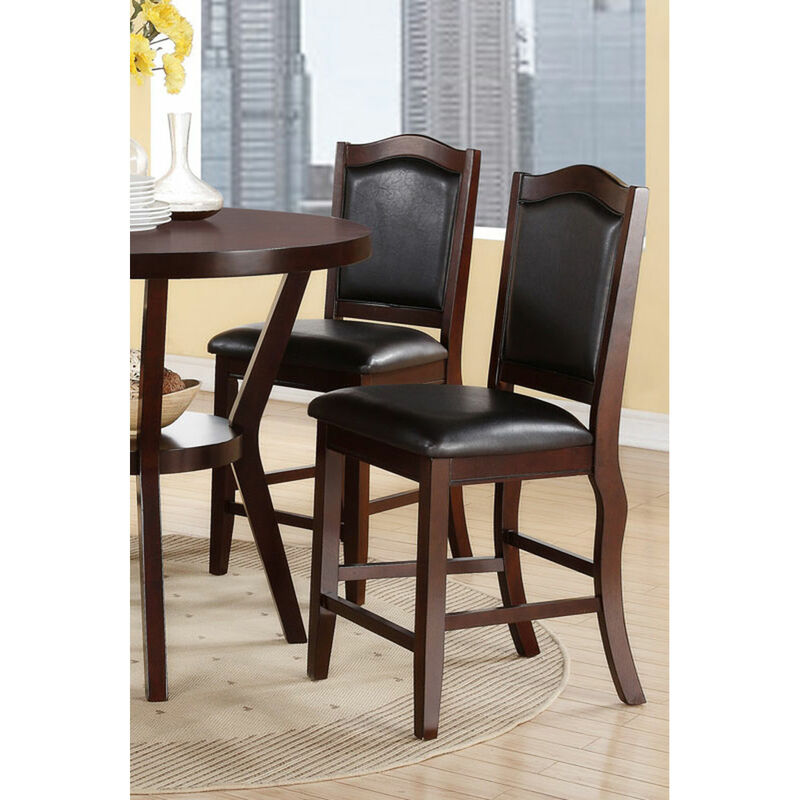 Set of 2 Counter Height Chairs in Dark Brown Wood Finish
